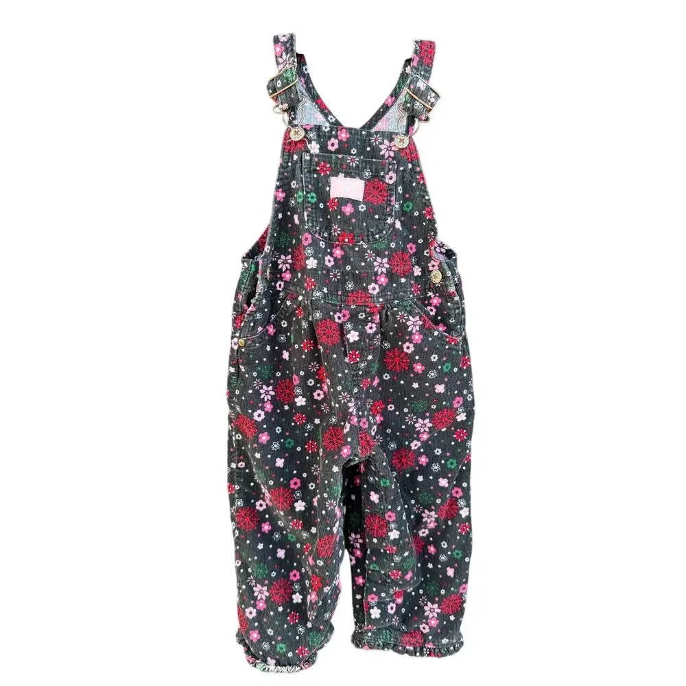 OshKosh Bgosh Vintage Corduroy Floral Snowflake Overalls 24M